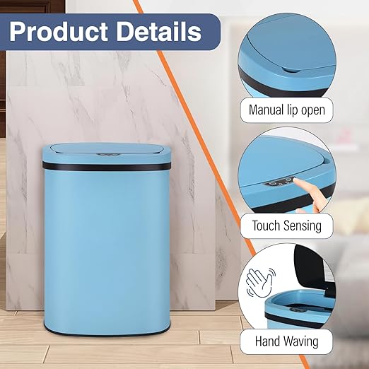 PayLessHere | 13 Gallon Stainless Steel Trash Can | Blue | Automatic Touchless Lid with Motion Sensor | Kitchen Garbage Can with Waterproof Design | for Home, Office, Bathroom | Pack of 1 - Image 3