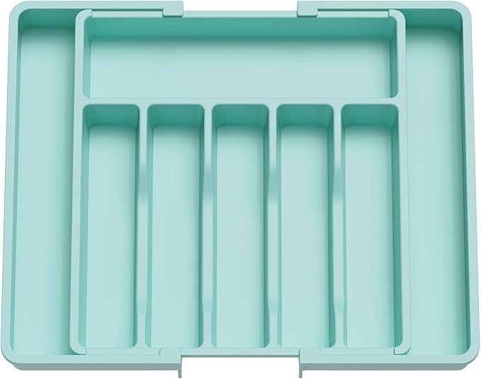 Lifewit Silverware Drawer Organizer, Expandable Utensil Tray for Kitchen, BPA Free Flatware and Cutlery Holder, Adjustable Plastic Storage for Spoons Forks Knives, 13-22 x 15", Turquoise by Lifewit