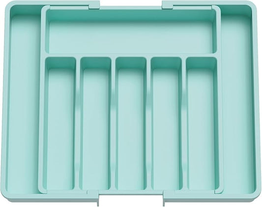 Lifewit Silverware Drawer Organizer, Expandable Utensil Tray for Kitchen, BPA Free Flatware and Cutlery Holder, Adjustable Plastic Storage for Spoons Forks Knives, 13-22 x 15", Turquoise by Lifewit