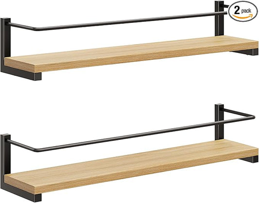 OROPY Spice Rack Wall Mounted, Rustic Wood Hanging Rack for Over The Stove, Kitchen Wall, 2 Pack | Hanging Rack, for Over The Stove, Kitchen Wall by OROPY