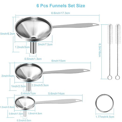 Large Small Funnel Set of 3, Food Grade Mini Funnels for Kitchen Use Filling Bottles Liquor Flask Tiny Spice Cooking Powder, 6Pcs Metal Stainless Steel Funnel (Long Handle), 2Pcs Cleaning Brushes YLYL - Image 2