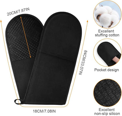 AUAUY Black Double Oven Mitts, 250°C/482°F Heat Resistant BBQ Mittens with Ropes, Silicone Non-Slip Design Kitchen Mittens, Cooking Glove Top Kitchen Gadgets for Cooking Baking Grilling - Image 2
