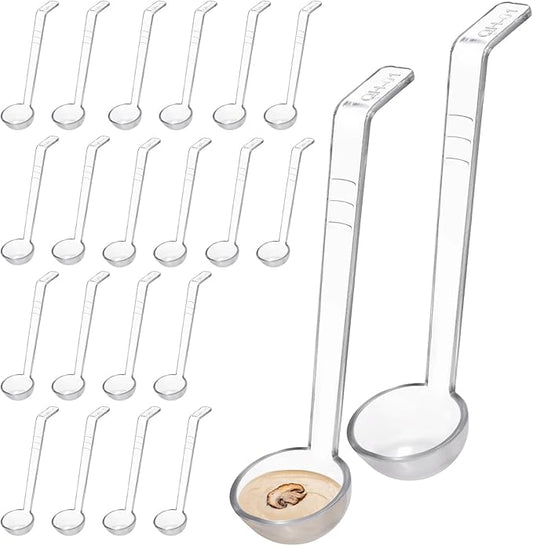 Coloch 20 Pack 1oz Plastic Small Ladle, 7 Inch Clear Mini Ladle Long Handle Punch Bowl Ladles Mini Serving Spoon for Juice, Topping, Dressing, Soup, Gravy, Pouch Bowl, Cocktail