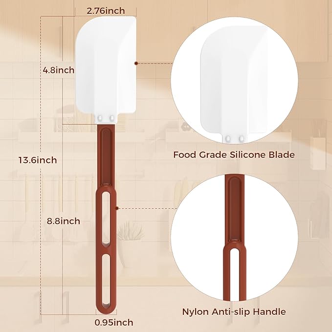 High Heat Resistant Silicone Spatulas, 13-1/2" Commercial Spatula 500°F Heat-Resistant Heavy Duty Spatula Non-Stick Scraper, Ideal for Baking/Cooking/Mixing, Commercial Dishwasher Safe, Set of 2 - Image 2