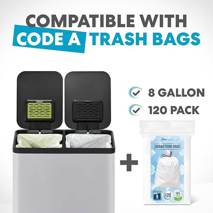 Simpli-Magic 60 Liter / 16 Gallon Rectangular Hands-Free Dual Compartment Recycling Kitchen Step Trash Can with Soft-Close Single Lid, Stainless Steel (30L x 30L Capacity) White - Image 7
