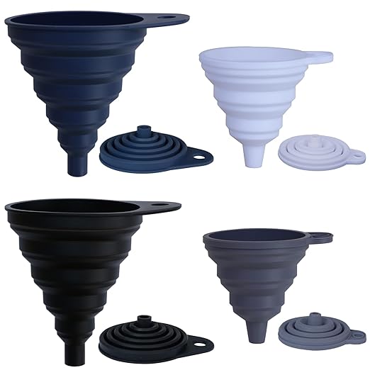 KongNai Funnels for Kitchen Use Set of 4, Silicone Collapsible Funnels for Filling Bottles, Food Grade Funnel for Liquid Powder Transfer, Foldable Kitchen Utensils by KongNai