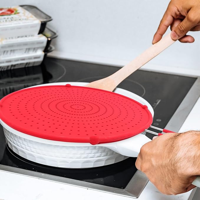 ABOOFAN 1pc Splatter Screen for 10-12'' Frying Pan, Assorted Color, Silicone Splatter Guard with Holes, Heat-Resistant Oil Splashing Cover for Frying, Cooking