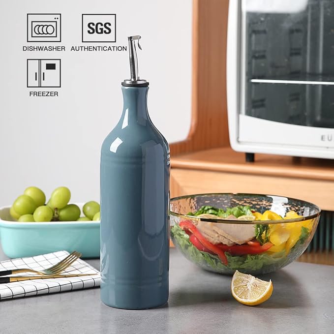 Sweejar Large Ceramic Olive Oil Dispenser Bottle, Opaque Oil Cruet Protects to Reduce Oxidation, Suitable for Storage Vinegar, Soy Sauce & Other Liquids, Pack of 1, 24 Fl Oz(Fog Blue) - Image 2