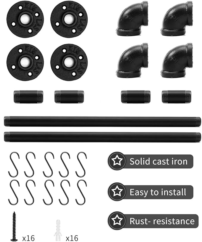 Industrial Pipe Pot Pan Rack 21" (2 Pack), Wall mount Pot hangers Pan Hanging Rail Lid Hanger for kitchen with 10 S Hooks - Image 3