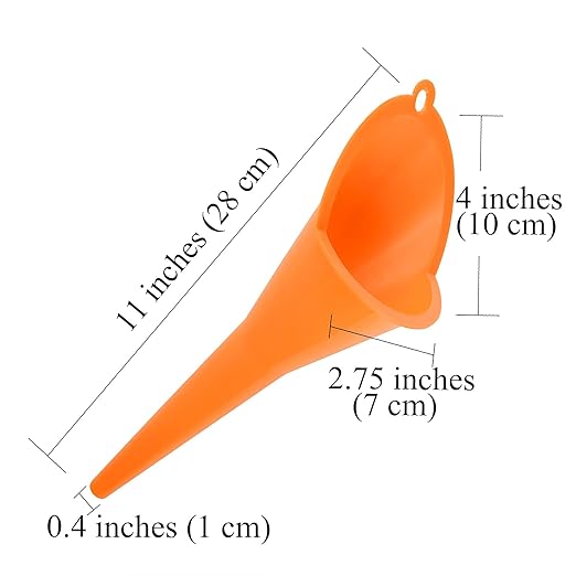 Annurssy Multi-Function Plastic Long Neck Oil Funnel - for All Automotive Oils Lubricants Engine Oils Water Diesel Fuel Kerosene and Other Liquids (4 Orange) - Image 5