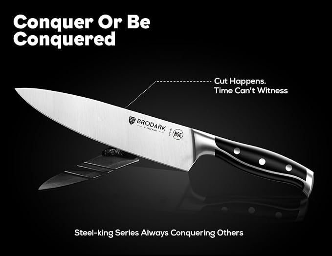 BRODARK Knife Set: 7 Piece Ultra Sharp Kitchen Knife Set Without Steak Knives, Knives Set for Kitchen with High Carbon Super Steel & Ergonomic Handle, Acacia Wood Block with Scissors and Sharpener - Image 5