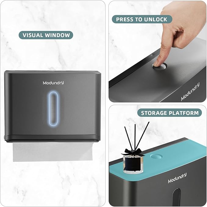 Paper Towel Dispensers Wall Mount: Multifold Z-Fold Paper Towel Holder, No Drilling Install, Compact Hand Towel Dispenser for Home Bathroom, Restroom, Office, Matte Grey