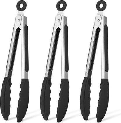Hotec Mini Silicone Kitchen Tongs for Cooking - 7-Inch Small Serving Tongs with Silicone Tips, Set of 3 (Black) - Image 9