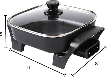 8" Electric Skillet with PFAS-Free Non-Stick Ceramic Coating, Removable Electric Frying Pan with Adjustable Temperature, Reversible Design, Tempered Glass Lid, Black