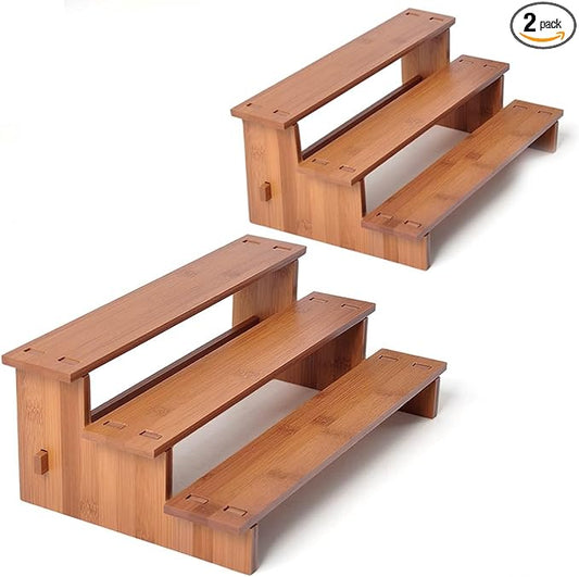 JinDoWin Cabinet Spice Organizer, Spice Organization for Cabinet, 3 Tier Spice Rack Organizer for Cabinet, Seasoning Organizer & Seasoning Rack, Kitchen Cabinet Organizer (2, Dark Bamboo) by JinDoWin