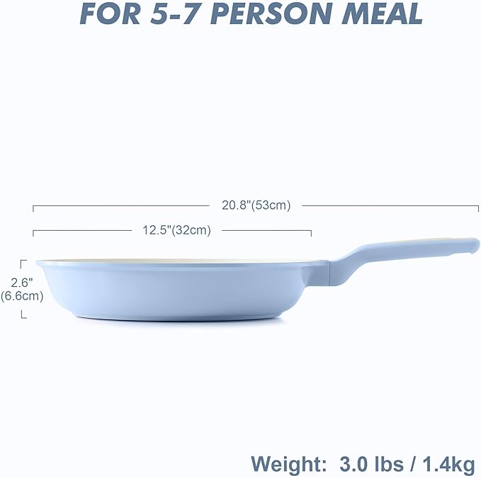 SENSARTE Nonstick Ceramic Frying Pan 12.5-Inch, Healthy Non Toxic Skillet, Induction Compatible Omelet Pan with Heat Resistant Handle, PFAS-Free, Blue - Image 2