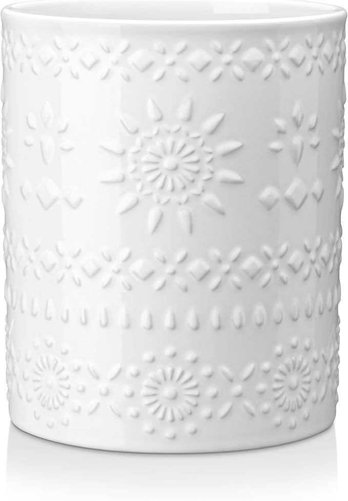 LOVECASA Extra Large Kitchen Utensil Holder, 7.2" Ceramic Farmhous Utensil Holder For Kitchen Countertop Décor With Heavy And Sturdy Base, Utensil Crock Organizer, White by LOVECASA