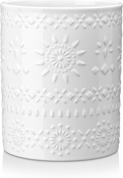 LOVECASA Extra Large Kitchen Utensil Holder, 7.2" Ceramic Farmhous Utensil Holder For Kitchen Countertop Décor With Heavy And Sturdy Base, Utensil Crock Organizer, White by LOVECASA