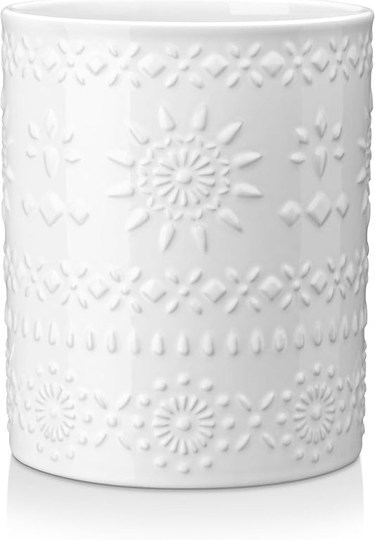 LOVECASA Extra Large Kitchen Utensil Holder, 7.2" Ceramic Farmhous Utensil Holder For Kitchen Countertop Décor With Heavy And Sturdy Base, Utensil Crock Organizer, White by LOVECASA
