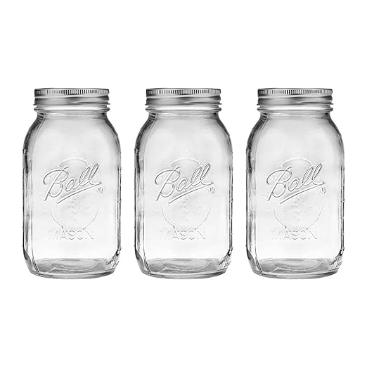 Ball Regular Mouth Glass Mason Jars with Lids and Bands, Used for Canning, Pickling, Juice, Jam, Jelly, Quart Size 32 Ounce (Pack of 3) by BallJar