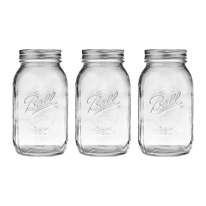 Ball Regular Mouth Glass Mason Jars with Lids and Bands, Used for Canning, Pickling, Juice, Jam, Jelly, Quart Size 32 Ounce (Pack of 3) by BallJar