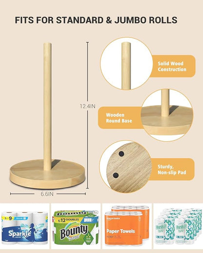 NESAPTO Paper Towel Holder Countertop, Wooden Freestanding Paper Towel Stand for Modern Farmhouse & Cottagecore Decor, Kitchen Bathroom Essential, Natural Color - Image 3