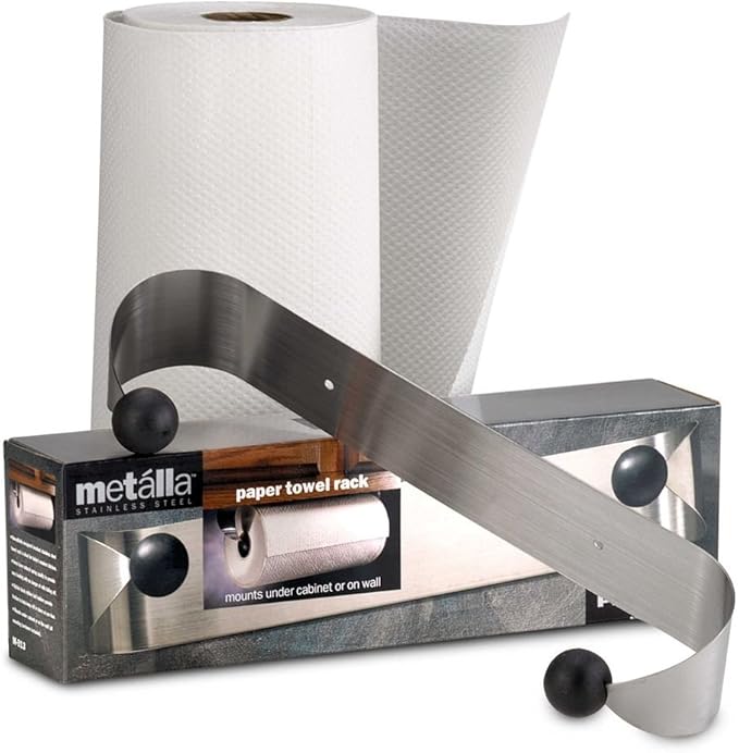 Prodyne Under Cabinet Paper Towel Holder, Silver and Black Small - Image 2