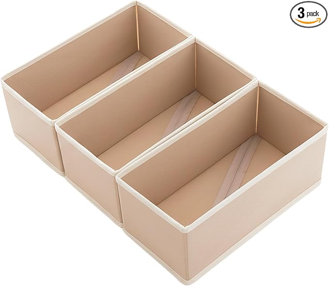 Clothes Drawer Organizer Set (3, Khaki)
