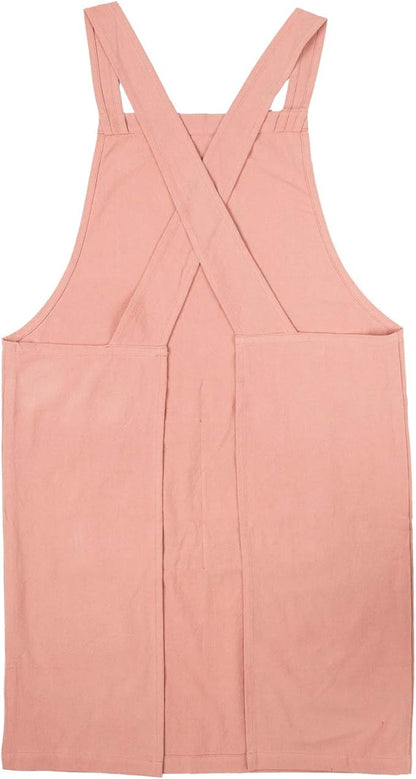 ELEZAY Aprons for Women with Pockets Plus Size Comfort Cross Back No Tie Cotton Linen Apron Pinafore