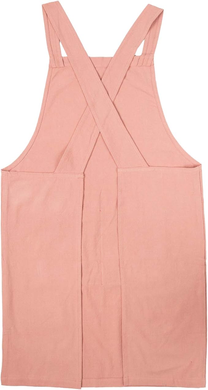 ELEZAY Aprons for Women with Pockets Plus Size Comfort Cross Back No Tie Cotton Linen Apron Pinafore