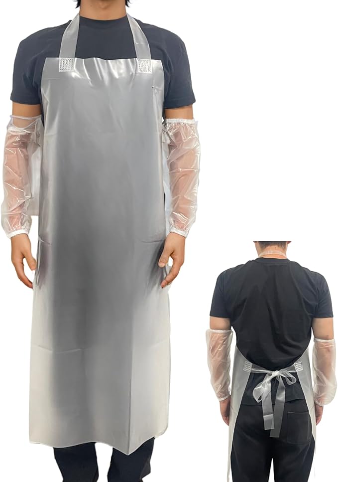 ELEBOX Waterproof Oil Proof Bib Apron Utility Apron Chemical Resistant Apron with Sleeve Work Apron Ultra Lightweight by ELEBOX