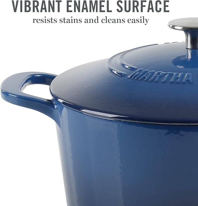 MARTHA STEWART Gatwick 7-Quart Enamel Cast Iron Dutch Oven Pot with Lid – Classic Blue – Durable Heavy-Duty Dutch Oven for Slow Cooking, Braising & Baking - Image 3