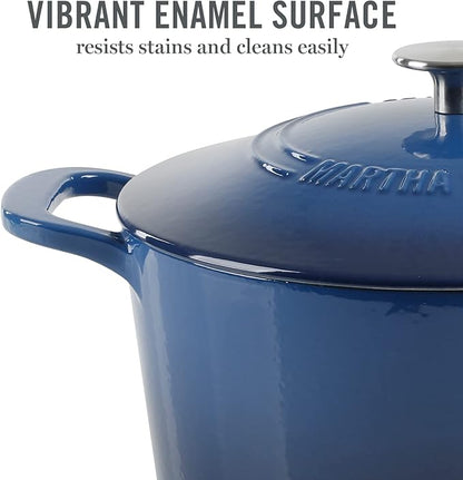 MARTHA STEWART Gatwick 7-Quart Enamel Cast Iron Dutch Oven Pot with Lid – Classic Blue – Durable Heavy-Duty Dutch Oven for Slow Cooking, Braising & Baking - Image 3