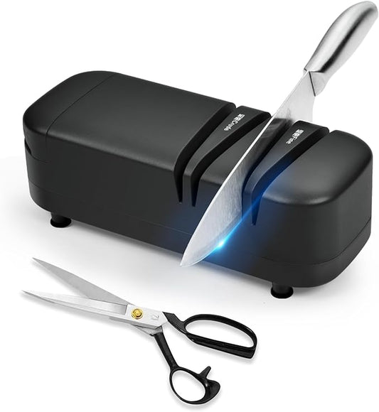 Professional Knife Sharpener Tool, Electric Knife Sharpener for Home, 2-Stages Scissors Knives Quick Sharpening & Polishing for Kitchen, Black