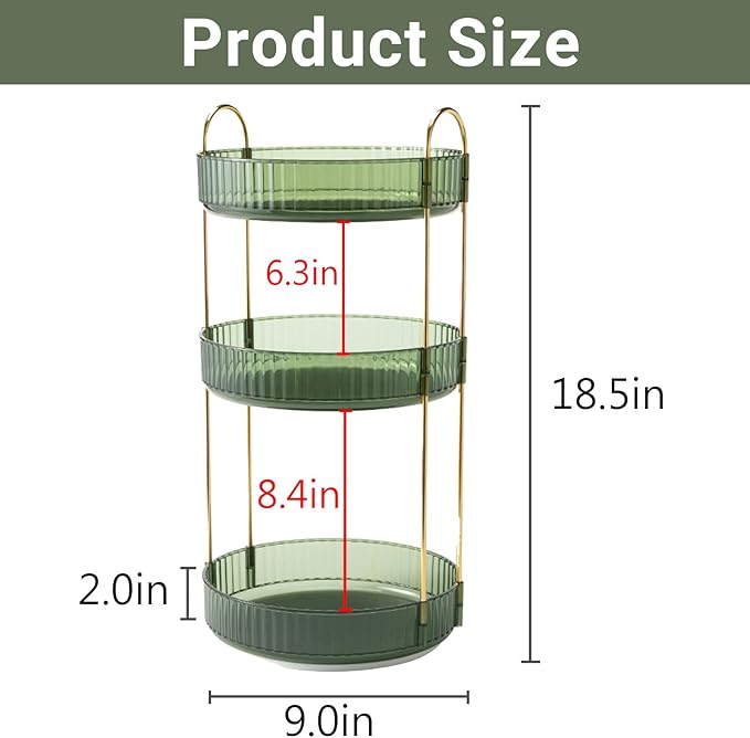 Asayuee 360 Rotating Perfume Organizer,3 Tier Large Capacity Make Up Organizers and Storage,Makeup Organizer for Bathroom,Cosmetic Perfume Stand Holder (Green-3 Tier) - Image 2