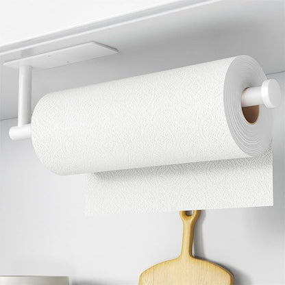 Paper Towel Holder - Self-Adhesive or Drilling, White, Wall Mounted, SUS304 Stainless Steel Kitchen Roll Dispenser Under Cabinet by niffgaff