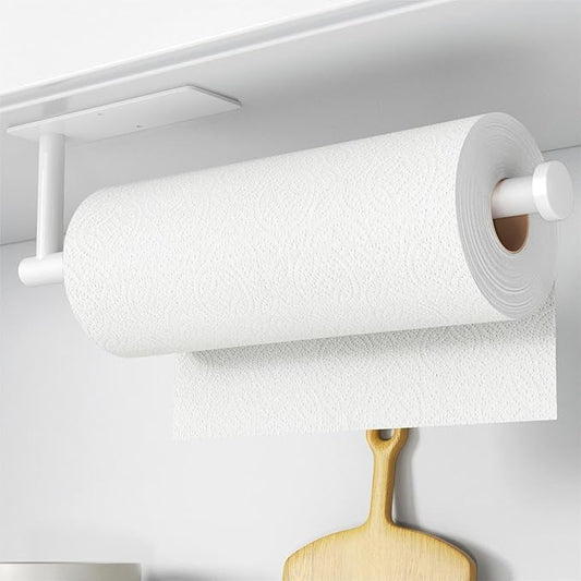 Paper Towel Holder - Self-Adhesive or Drilling, White, Wall Mounted, SUS304 Stainless Steel Kitchen Roll Dispenser Under Cabinet by niffgaff