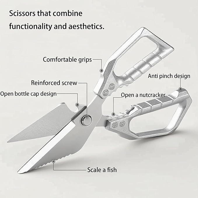 Scissors all Purpose, Stainless Steel Heavy Duty Kitchen Shears, Meat Scissors Heavy Duty Sharp Shears, Poultry Shears Bone Cutting (Sliver)