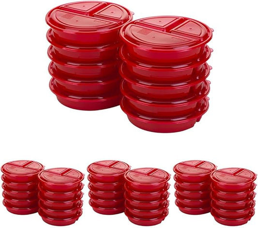 GoodCook Meal Prep Containers Set Microwave & Dishwasher-Safe Round Food Organizers with Labeled Compartments BPA-Free Food Storage Set with Snap Shut Lids Portion Control, 10-Pieces, Red (Pack of 4)