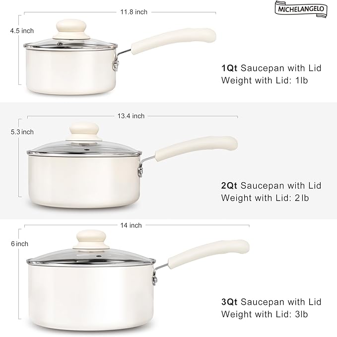 MICHELANGELO Nonstick Saucepan with Lid, Ceramic Sauce Pan Sets, Easy to Clean Sauce Pans, Multi-Purpose Cooking Pots, 1QT, White - Image 7