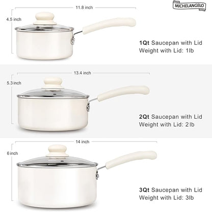 MICHELANGELO Nonstick Saucepan with Lid, Ceramic Sauce Pan Sets, Easy to Clean Sauce Pans, Multi-Purpose Cooking Pots, 1QT, White - Image 7