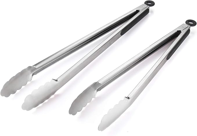 304 Stainless Steel Kitchen Cooking Tongs, 14" and 16" Set of 2 Sturdy Grilling Barbeque Brushed Locking Food Tongs with Ergonomic Grip, Black - Image 6