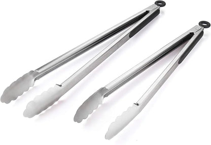 304 Stainless Steel Kitchen Cooking Tongs, 14" and 16" Set of 2 Sturdy Grilling Barbeque Brushed Locking Food Tongs with Ergonomic Grip, Black - Image 6
