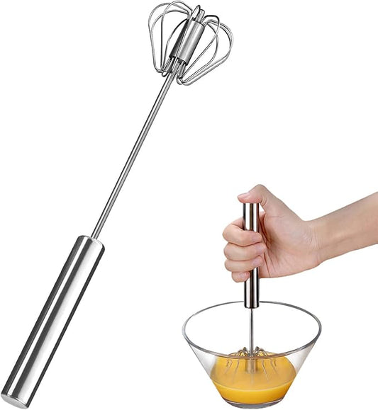 Egg Beater, Hand Easy Whisk Stainless Steel Hand Push Egg Beater Manual Mixer Blender for Home Kitchen Tool Whisking, Beating & Stirring (12 Inch) by JLiup