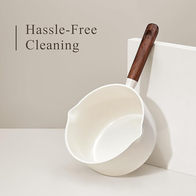 CAROTE 2QT & 3QT Sauce Pan Sets with Lid & Ladle Ceramic Nonstick Pot Set Non Toxic Saucepan Small Kitchen Cooking Pots, Easy to Clean, Induction Comptable, PFAS PTFE Free, White - Image 4