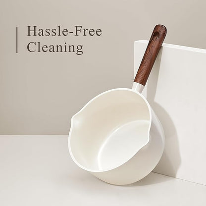 CAROTE 2QT & 3QT Sauce Pan Sets with Lid & Ladle Ceramic Nonstick Pot Set Non Toxic Saucepan Small Kitchen Cooking Pots, Easy to Clean, Induction Comptable, PFAS PTFE Free, White - Image 4