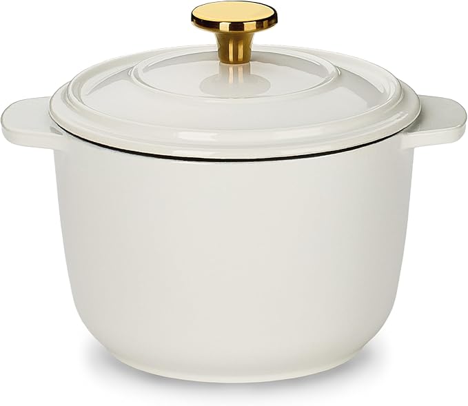 CAROTE 2QT Enameled Cast Iron Dutch Oven Pot with Lid, Mini Round, White