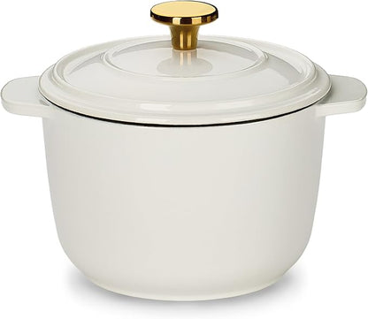 CAROTE 2QT Enameled Cast Iron Dutch Oven Pot with Lid, Mini Round, White