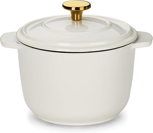 CAROTE 2QT Enameled Cast Iron Dutch Oven Pot with Lid, Mini Round, White