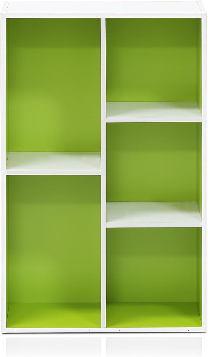 Furinno LUDER Book Shelf, 5-Cube Bookshelf, Reversible Bookcase, 9.4 x 19.5 x 31.5, Easy Assembly, for Living Room, Bedroom, Home Office, White/Green - Image 6